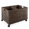 Casafield Rolling Storage Basket Cart with Lid and Locking Wheels - Handwoven Water Hyacinth Divided Recycling Sorting Bin for Kitchen, Laundry Room, Garage